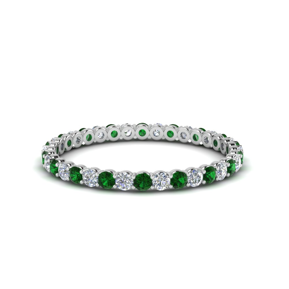 0.50 ct. round diamond shared prong eternity ring with emerald in 14K white gold FDEWB8387 0.50CTBGEMGR NL WG
